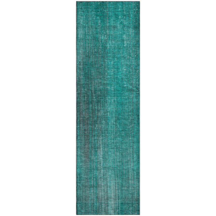 Teal Microfiber Abstract Washable Runner Rug 2'3" x 7'6"
