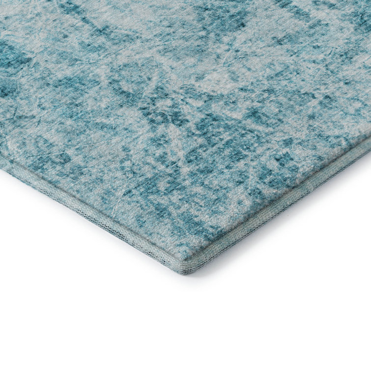 Teal 5' x 7' Washable Synthetic Rectangular Rug