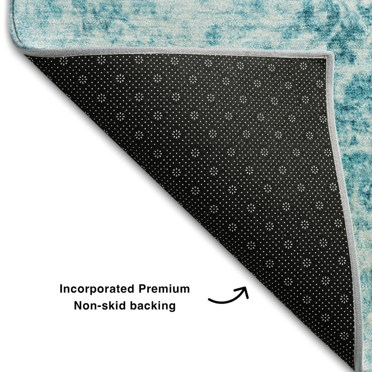 Teal 5' x 7' Washable Synthetic Rectangular Rug