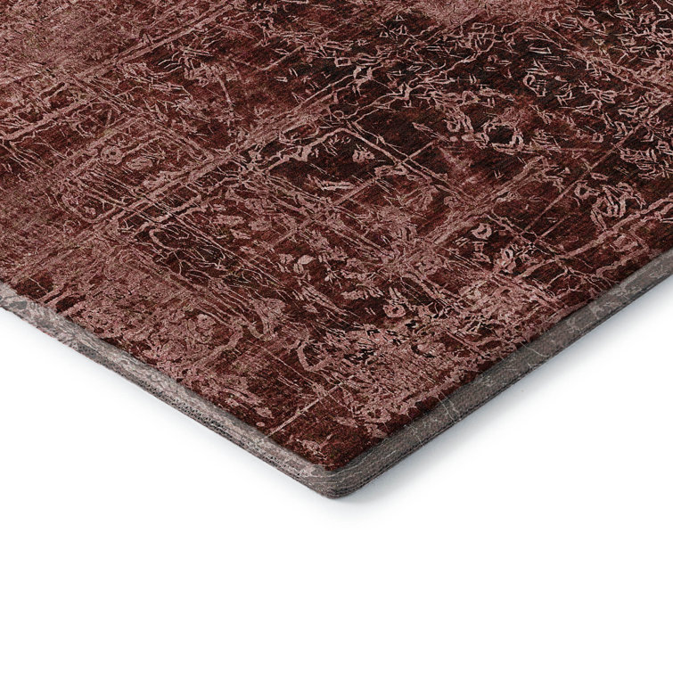 Merlot Abstract Washable Synthetic Rectangular Rug 3' x 5'