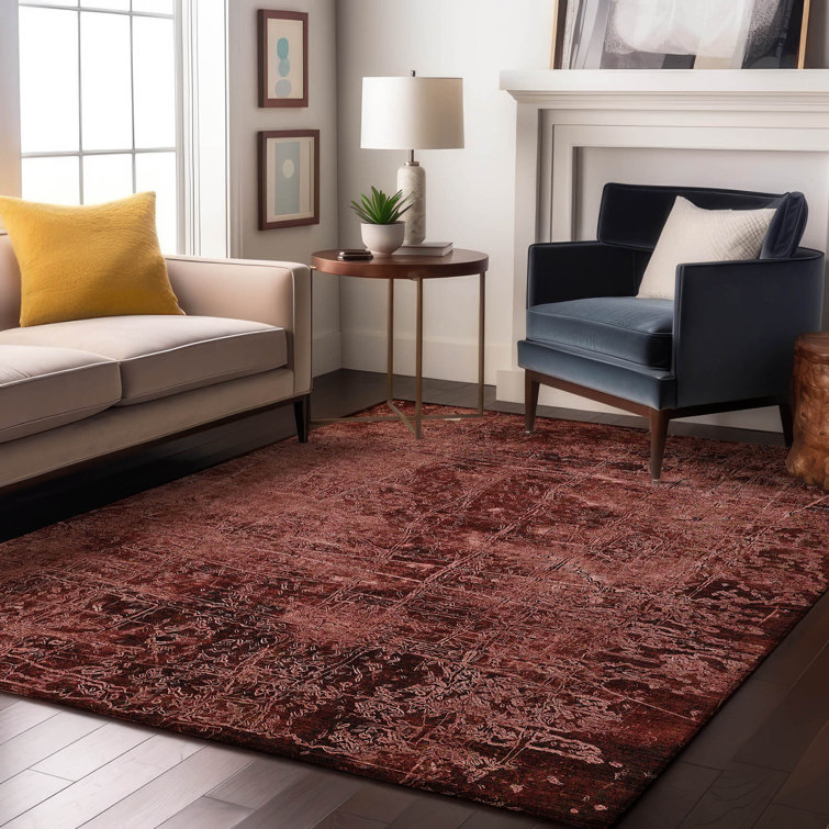 Merlot Abstract Washable Synthetic Rectangular Rug 3' x 5'