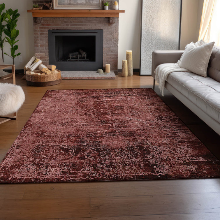 Merlot Abstract Washable Synthetic Rectangular Rug 3' x 5'