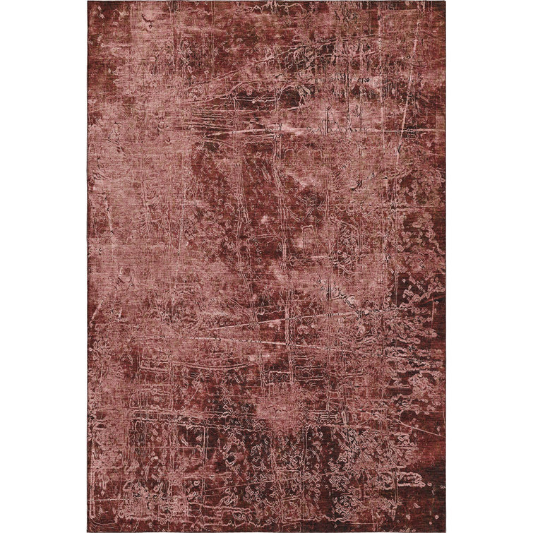 Merlot Abstract Washable Synthetic Rectangular Rug 3' x 5'