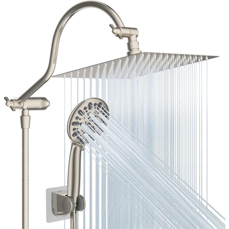 Brushed Nickel Adjustable Height Rainfall Handheld Showerhead Combo