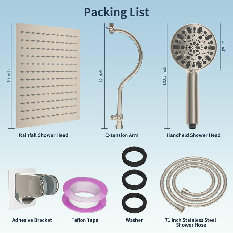 Brushed Nickel Adjustable Height Rainfall Handheld Showerhead Combo