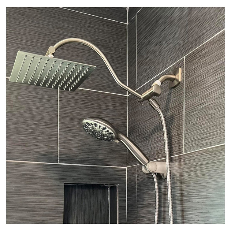 Brushed Nickel Adjustable Height Rainfall Handheld Showerhead Combo