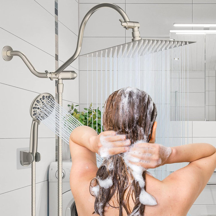 Brushed Nickel Adjustable Height Rainfall Handheld Showerhead Combo
