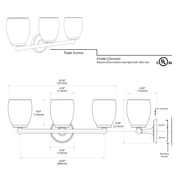 Polished Chrome 3-Light Bathroom Vanity Sconce with Frosted Shades