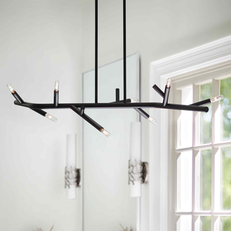 Twiggy Black Steel 8-Light Linear Chandelier