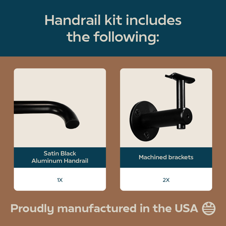 1.5 Foot Satin Black Aluminum Indoor/Outdoor Handrail Kit