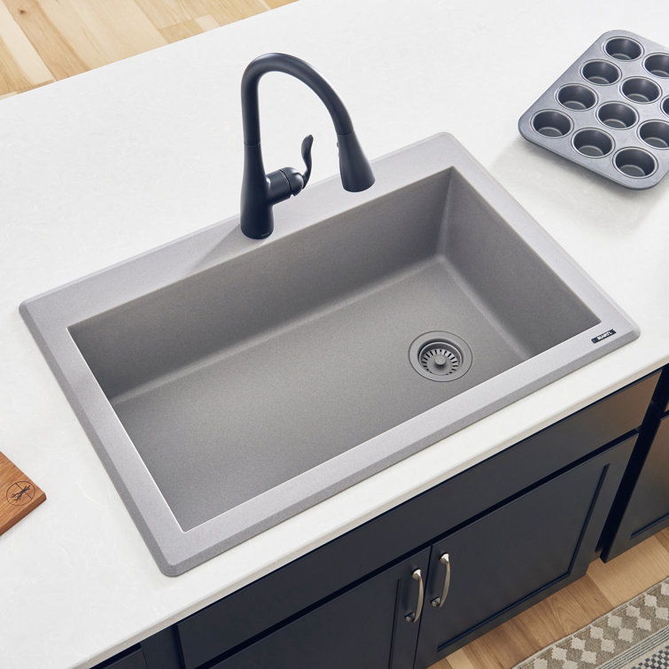 Urban Gray 33 x 22 Inch Granite Composite Drop-In Single Bowl Kitchen Sink