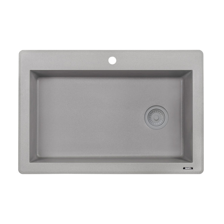 Urban Gray 33 x 22 Inch Granite Composite Drop-In Single Bowl Kitchen Sink
