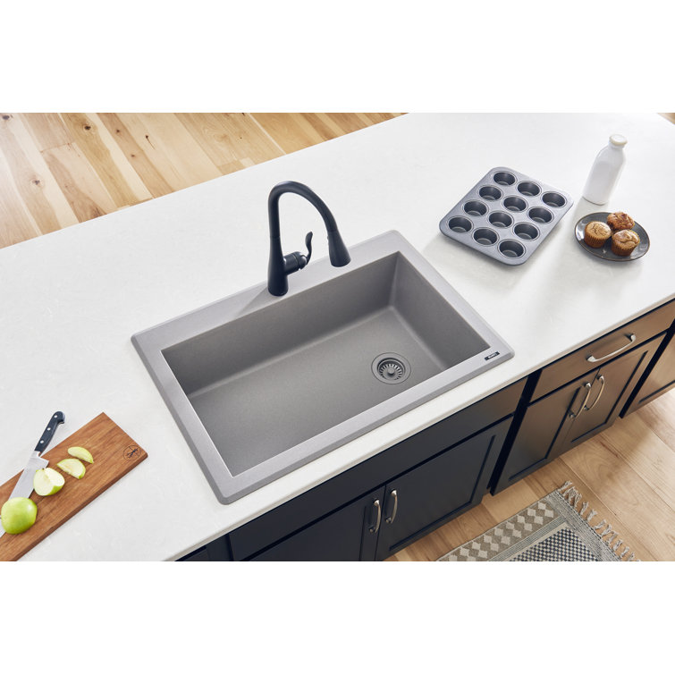 Urban Gray 33 x 22 Inch Granite Composite Drop-In Single Bowl Kitchen Sink