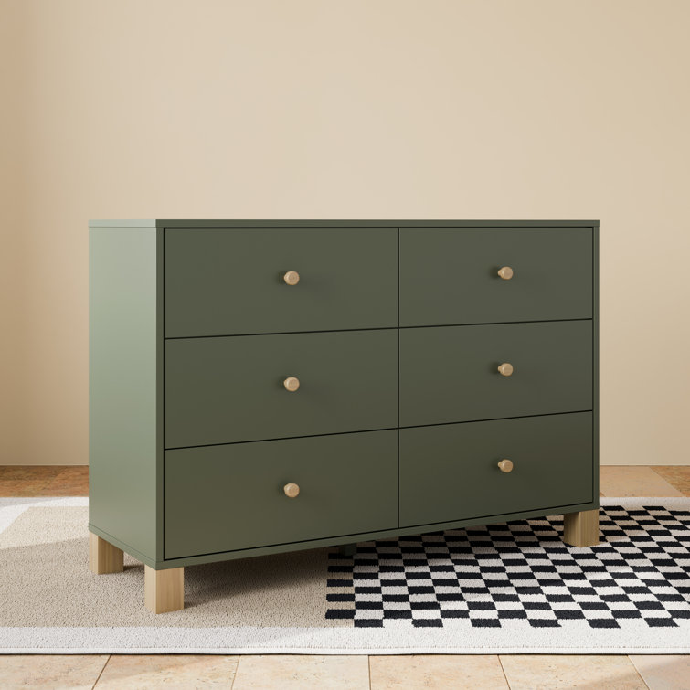 Olive and Driftwood Pine Double Dresser with 6 Drawers