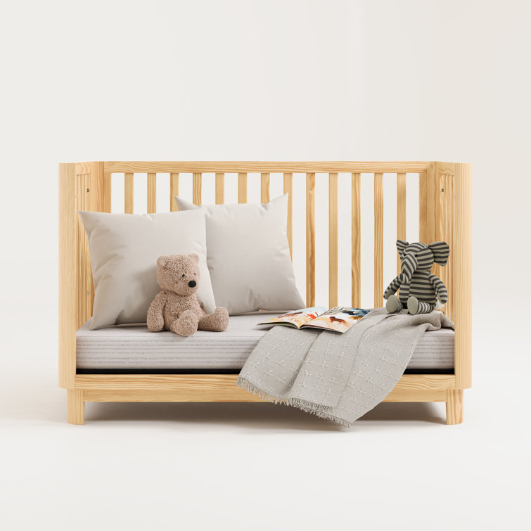 Natural Pine 3-in-1 Convertible Baby Crib with Rounded Posts