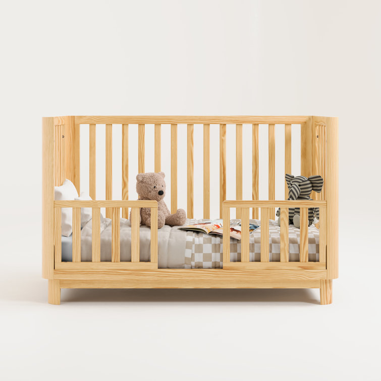 Natural Pine 3-in-1 Convertible Baby Crib with Rounded Posts