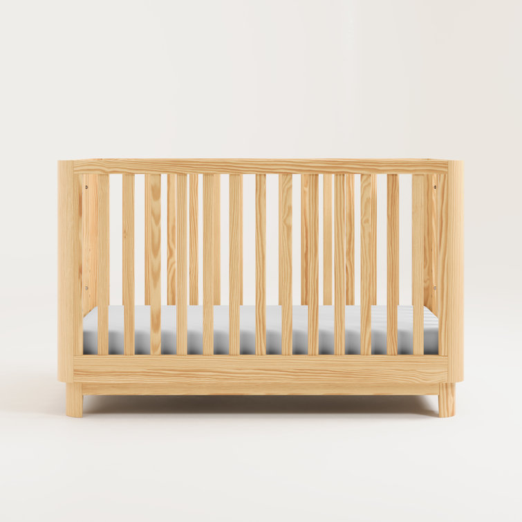 Natural Pine 3-in-1 Convertible Baby Crib with Rounded Posts