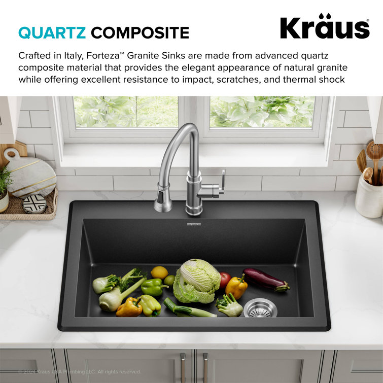 33-Inch Black Granite Single Bowl Drop-In Kitchen Sink
