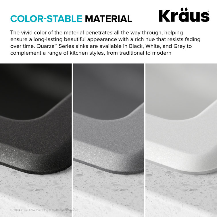 KRAUS 33 inch L Undermount 50/50 Double Bowl Black Onyx Granite Kitchen Sink