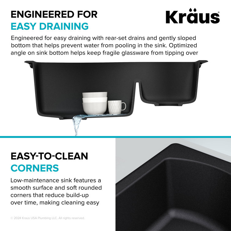 33-Inch Black Granite Double Bowl Drop-In Kitchen Sink