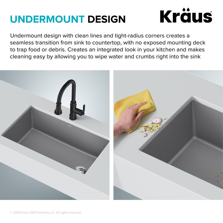 Gray 32-inch Undermount Single Bowl Granite Kitchen Sink