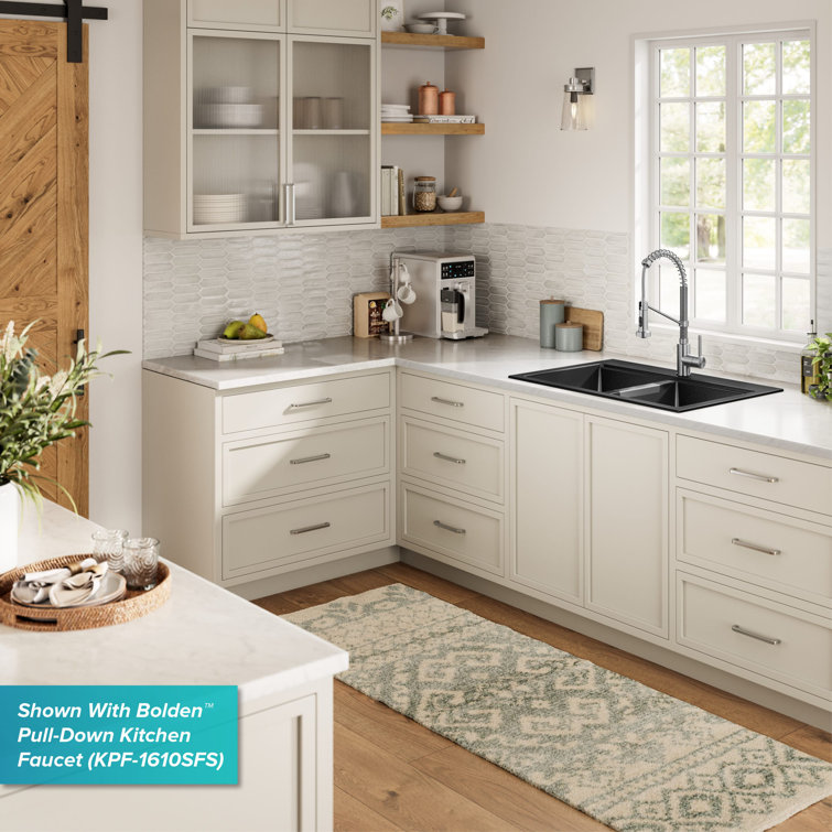 33-Inch Black Granite Double Bowl Drop-In Kitchen Sink