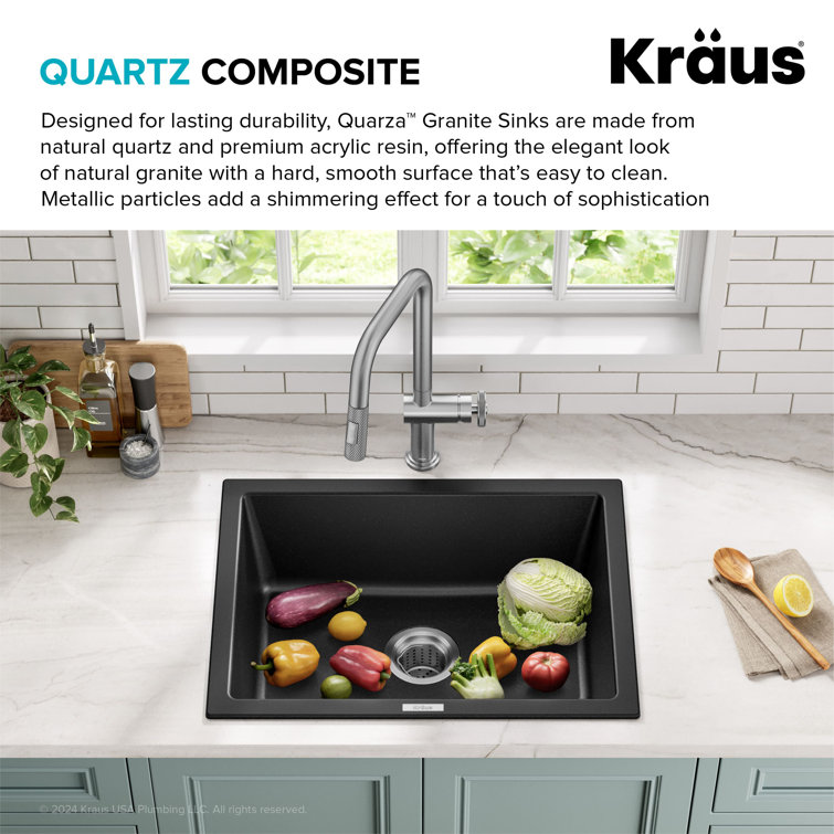 24-Inch Black Granite Drop-In Single Bowl Kitchen Sink