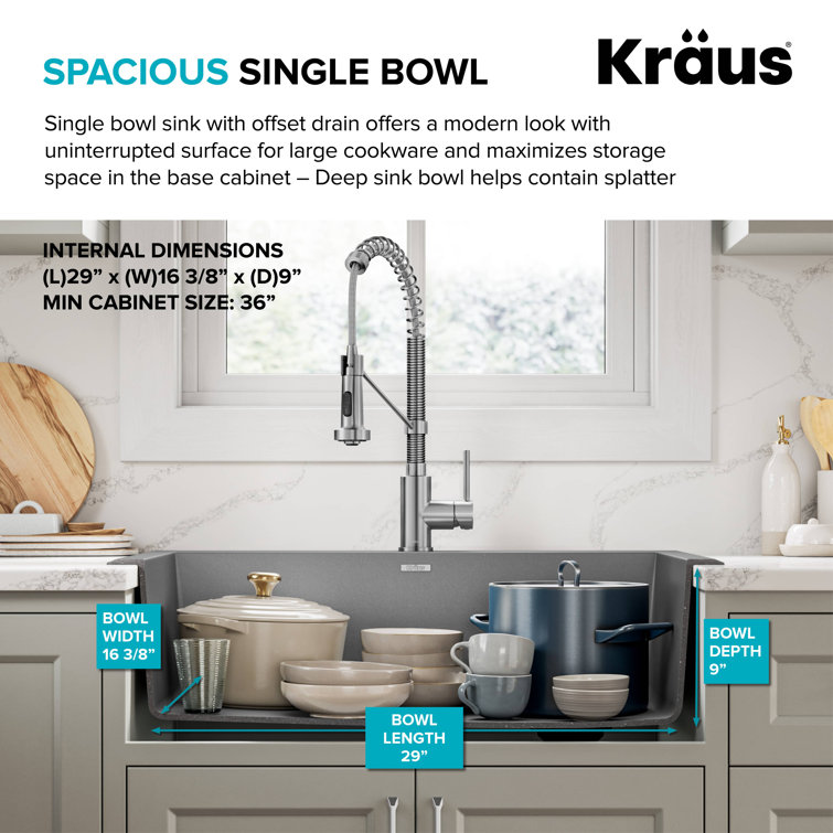 Gray 33-Inch Single Bowl Granite Drop-In Kitchen Sink