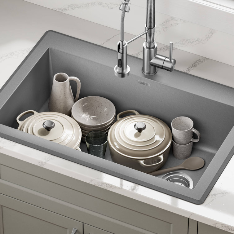 Gray 33-Inch Single Bowl Granite Drop-In Kitchen Sink