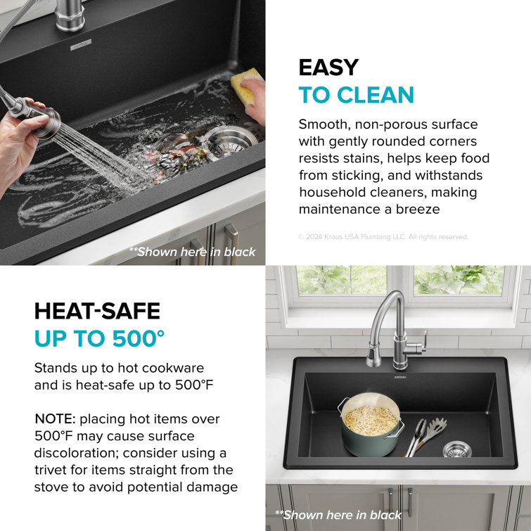 Gray 33-Inch Single Bowl Granite Drop-In Kitchen Sink