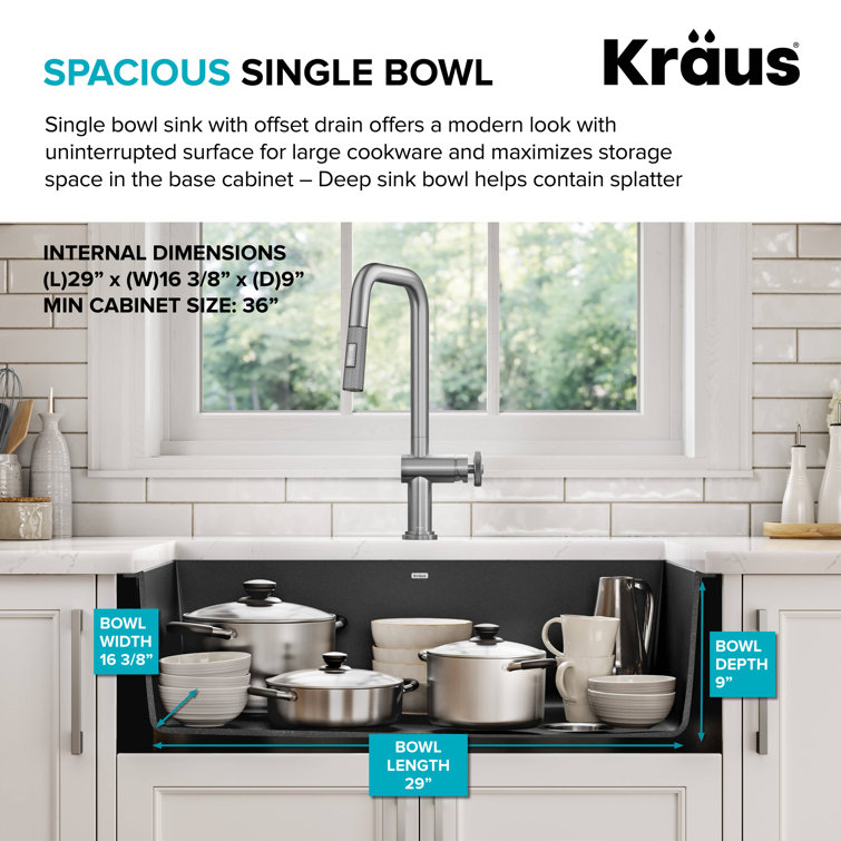 32-Inch Black Granite Undermount Single Bowl Kitchen Sink
