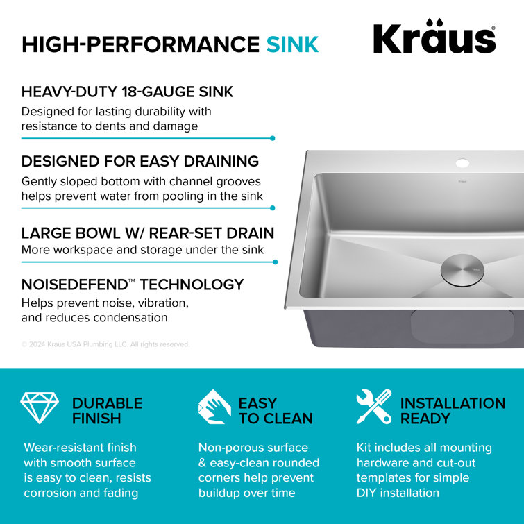 Kore 32-Inch Stainless Steel Drop-In Farmhouse Kitchen Sink
