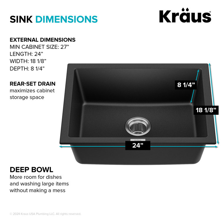 24-Inch Black Granite Drop-In Single Bowl Kitchen Sink
