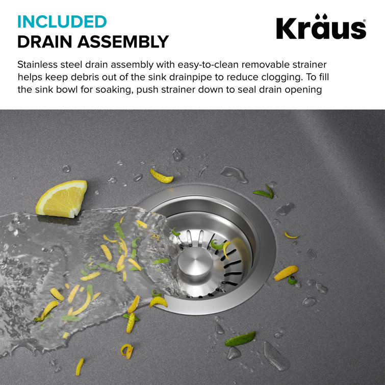 Gray 33-Inch Single Bowl Granite Drop-In Kitchen Sink