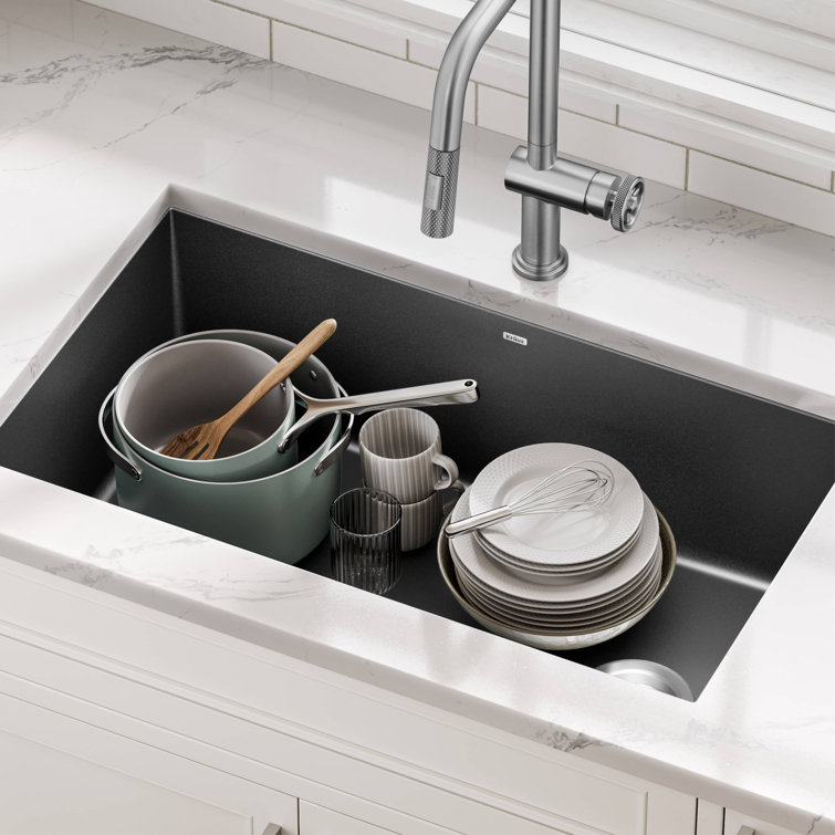 32-Inch Black Granite Undermount Single Bowl Kitchen Sink