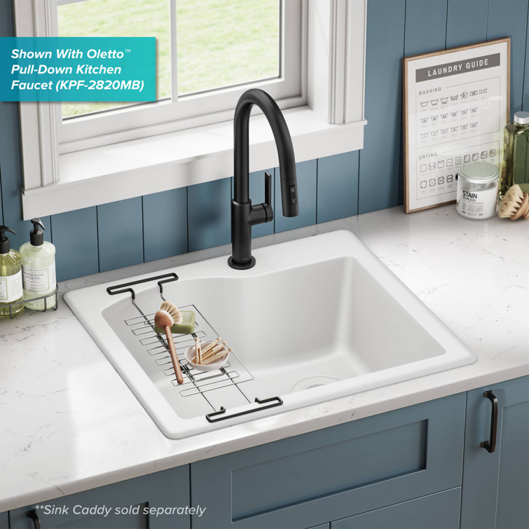 25" White Granite Single Bowl Drop-In Kitchen Sink