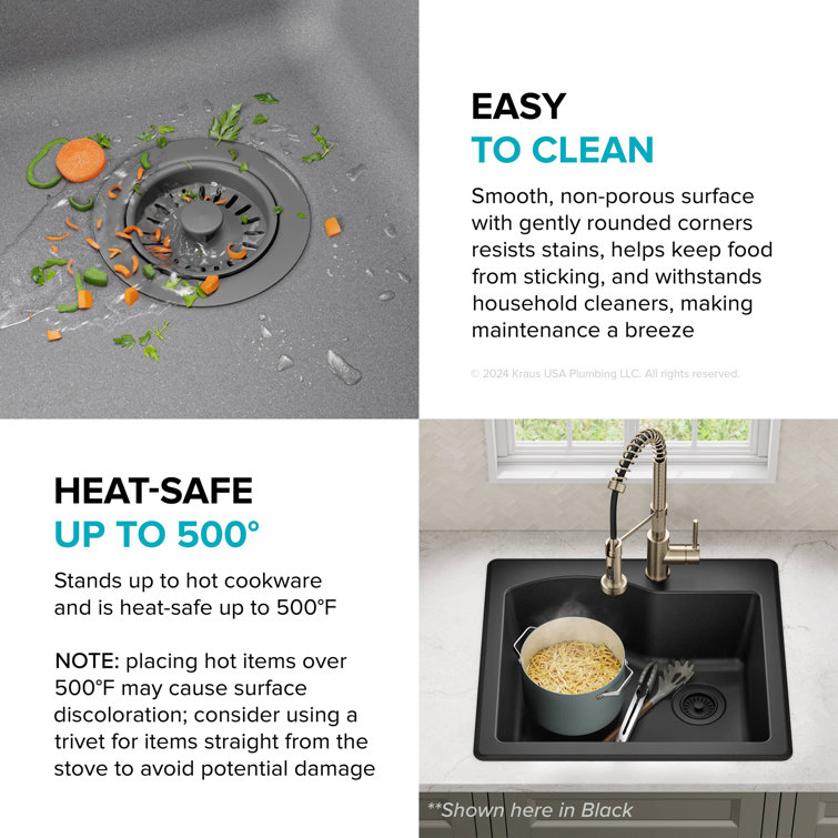 Gray Granite 25-Inch Drop-In Single Bowl Kitchen Sink