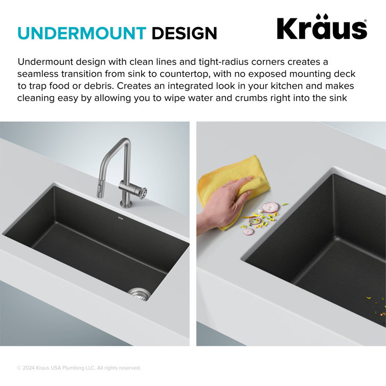 32-Inch Black Granite Undermount Single Bowl Kitchen Sink