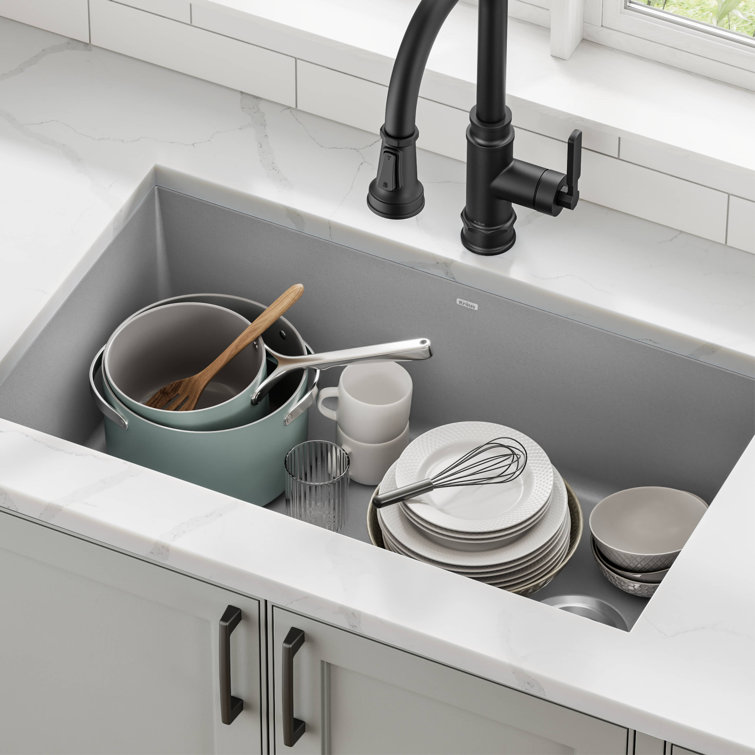 Gray 32-inch Undermount Single Bowl Granite Kitchen Sink
