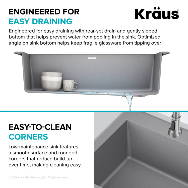 Gray 33-Inch Single Bowl Granite Drop-In Kitchen Sink