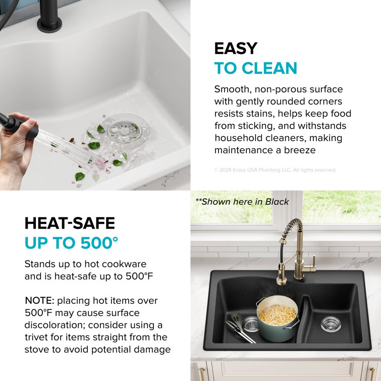 White Granite 33" Dual Bowl Drop-In Kitchen Sink