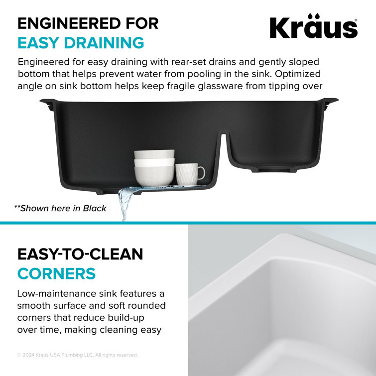 White Granite 33" Dual Bowl Drop-In Kitchen Sink