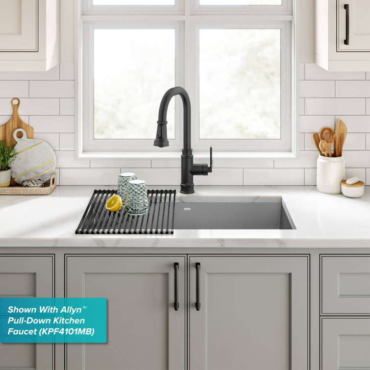 Gray 32-inch Undermount Single Bowl Granite Kitchen Sink