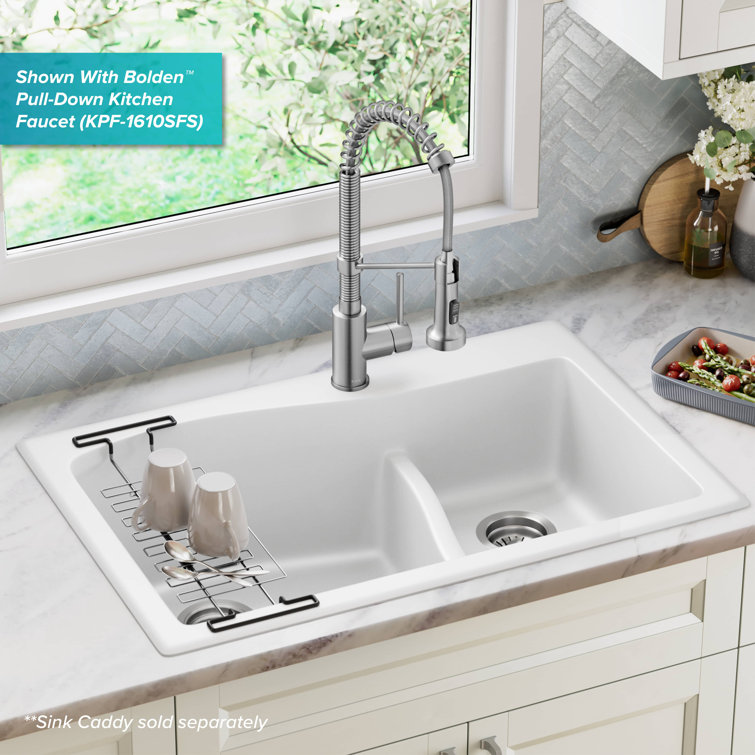 White Granite 33" Dual Bowl Drop-In Kitchen Sink
