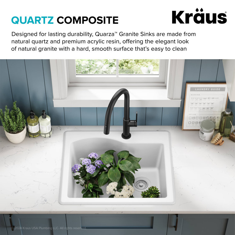 25" White Granite Single Bowl Drop-In Kitchen Sink