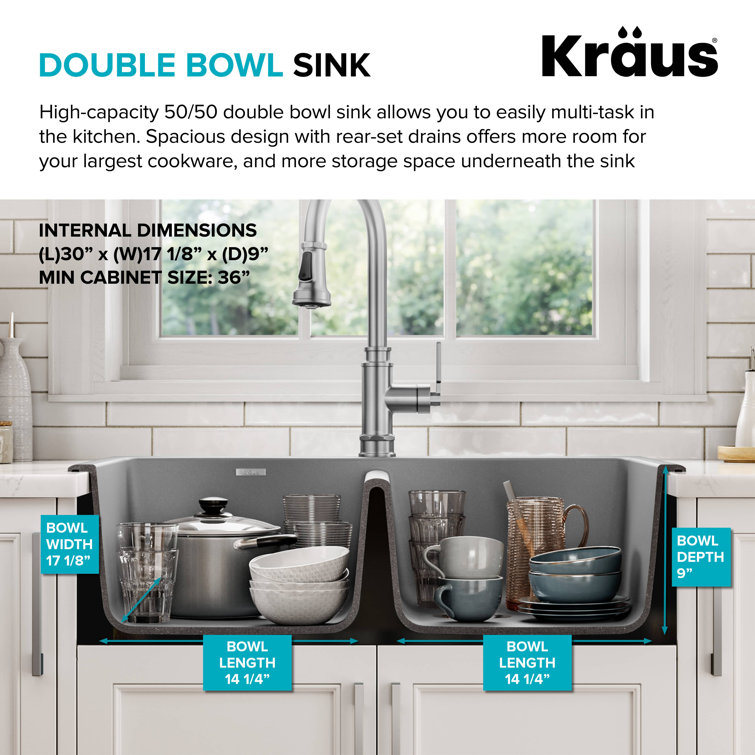 Gray Granite Dual Bowl Drop-In Kitchen Sink with Accessories