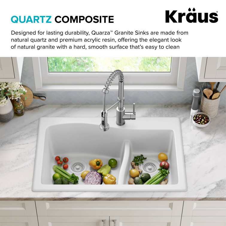 White Granite 33" Dual Bowl Drop-In Kitchen Sink