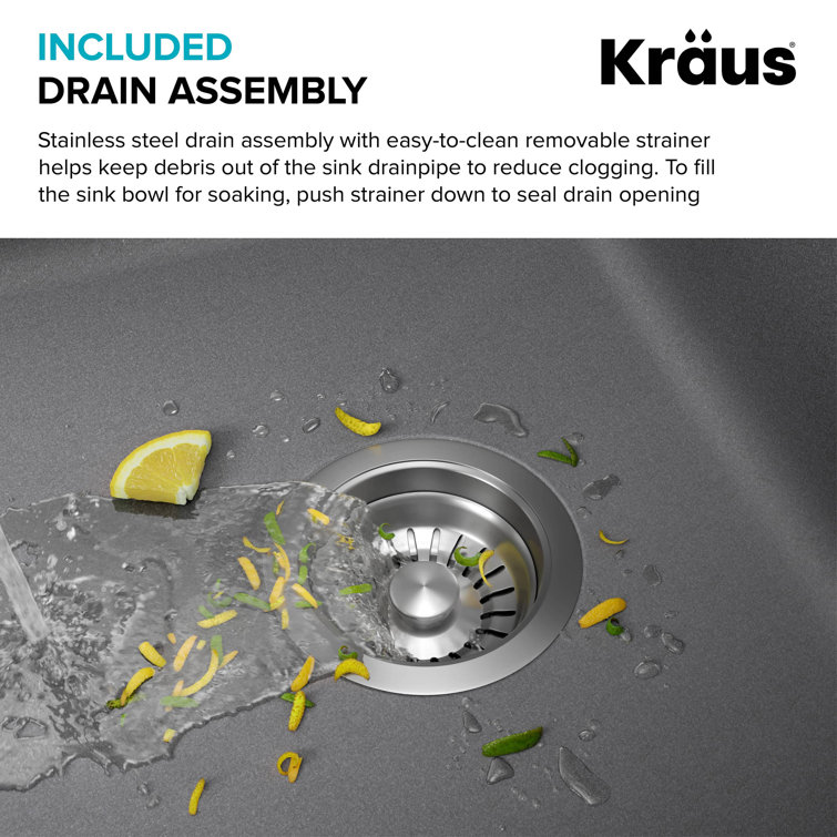 Gray 32-inch Undermount Single Bowl Granite Kitchen Sink