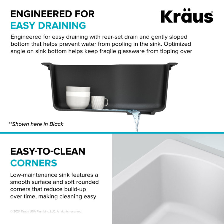 25" White Granite Single Bowl Drop-In Kitchen Sink