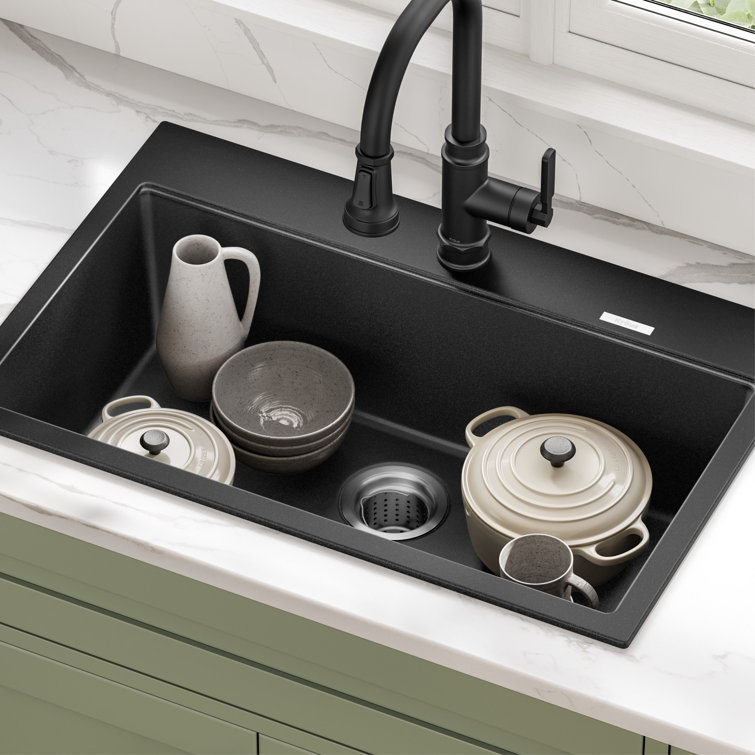 Black Onyx Granite Single Bowl Drop-In Kitchen Sink
